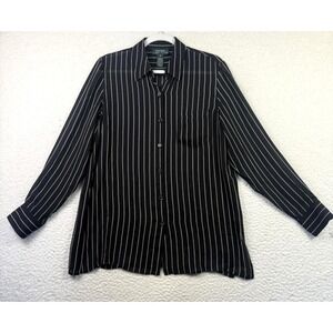 Lauren Ralph Lauren Shirt Womens 10 Black White Stripe Silk Button Front Sheer